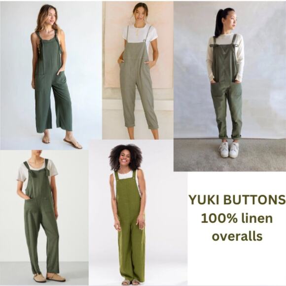 NEW - YUKI BUTTONS 100% Linen overalls women casual jumpsuit Loose pants boho - Picture 1 of 14